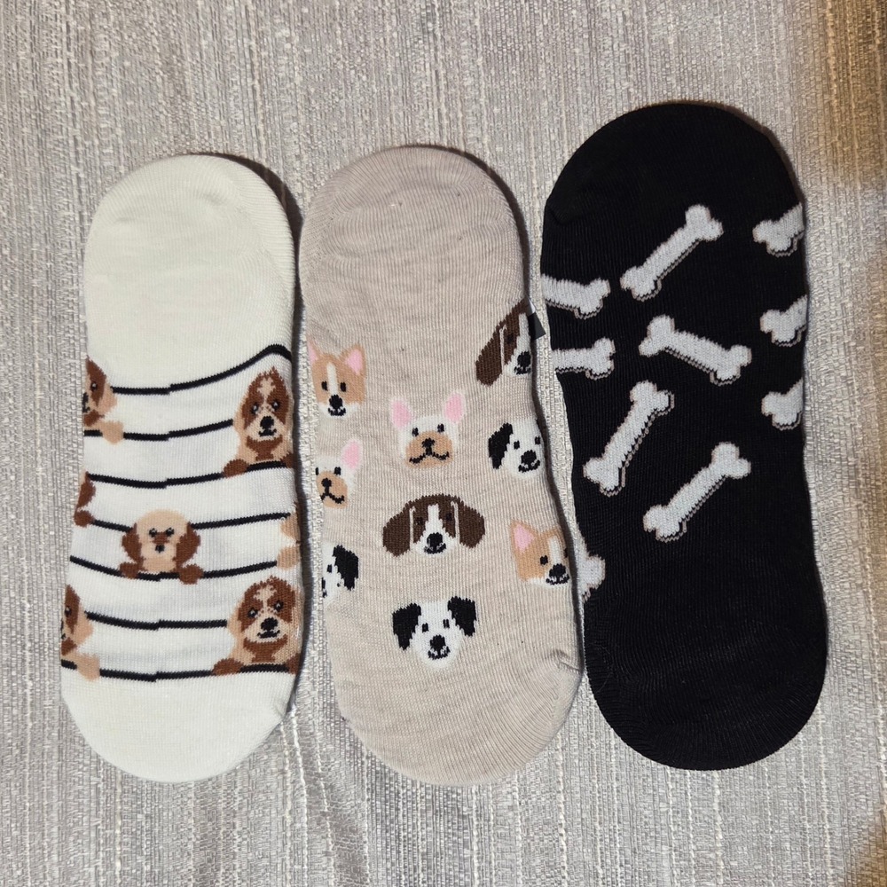 Hello Socks! 3 Pack Dog Bone Liner Socks Oatmeal Black Ivory OS 4-10